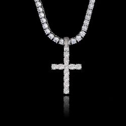 Diamond Cross Cz Mens Chain Pendant 