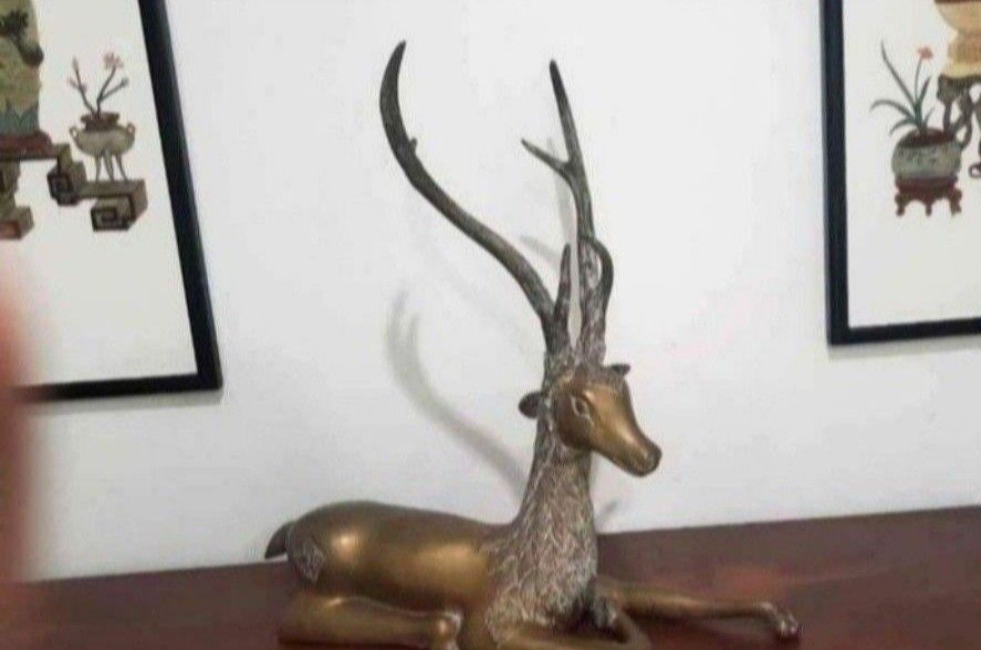 1970 Hollywood Regency Brass  SERRIED DEER ,19 inch Tall.