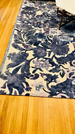 Anthropologie Large Floral Area Rug Blue Purple Cream