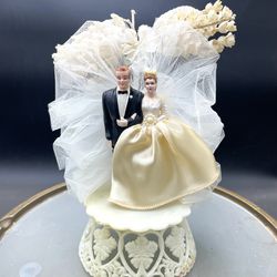 Vintage 1959 Coast Novelty Venice CA USA 8” Bride & Groom Wedding Cake Topper