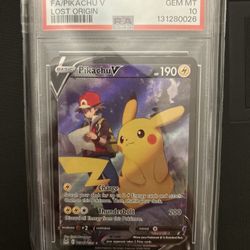 2022 POKEMON SWORD & SHIELD LOST ORIGIN #TG16 FULL ART/PIKACHU V PSA 10