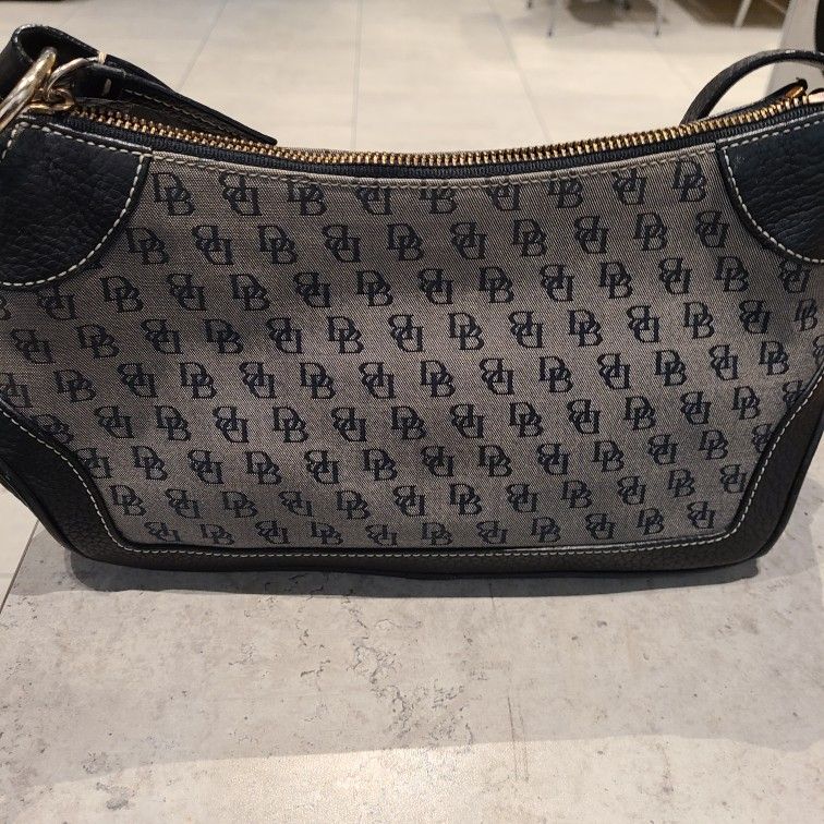 Vintage Dooney & Bourke Monogram Logo Hobo Shoulder Hand Bag Black Grey