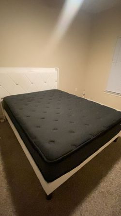 White Velvet Bed Frame with Mattress