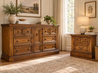 Large 71” Wood Dresser / Sideboard + Matching Nightstand