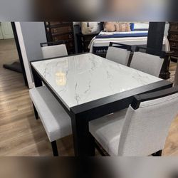 6 piece faux marble top dining table set