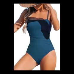 CUPSHE Women Swimsuit One Piece Bathing Suit Square Neck Cutout Back Tummy Control with Adjustable Spaghetti Straps