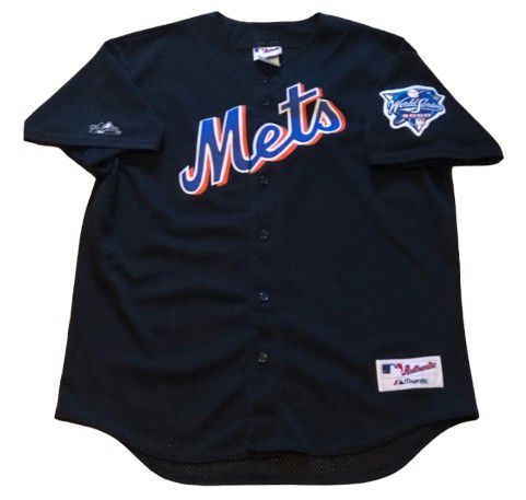 Vtg New York Mets Majestic MLB Baseball Jersey Mens Size 2XL World Series Patch