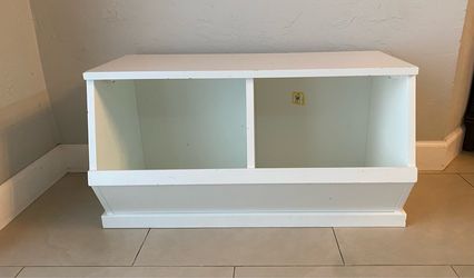 White 2-Bin Wood Storage Organizing Cubby