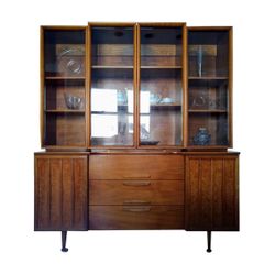 Vintage Mid Century Two Piece Hutch; Credenza, Sideboard