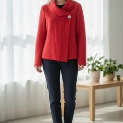 NWT Adrienne Vittadini Shawl collar sweater jacket  Red Lrg