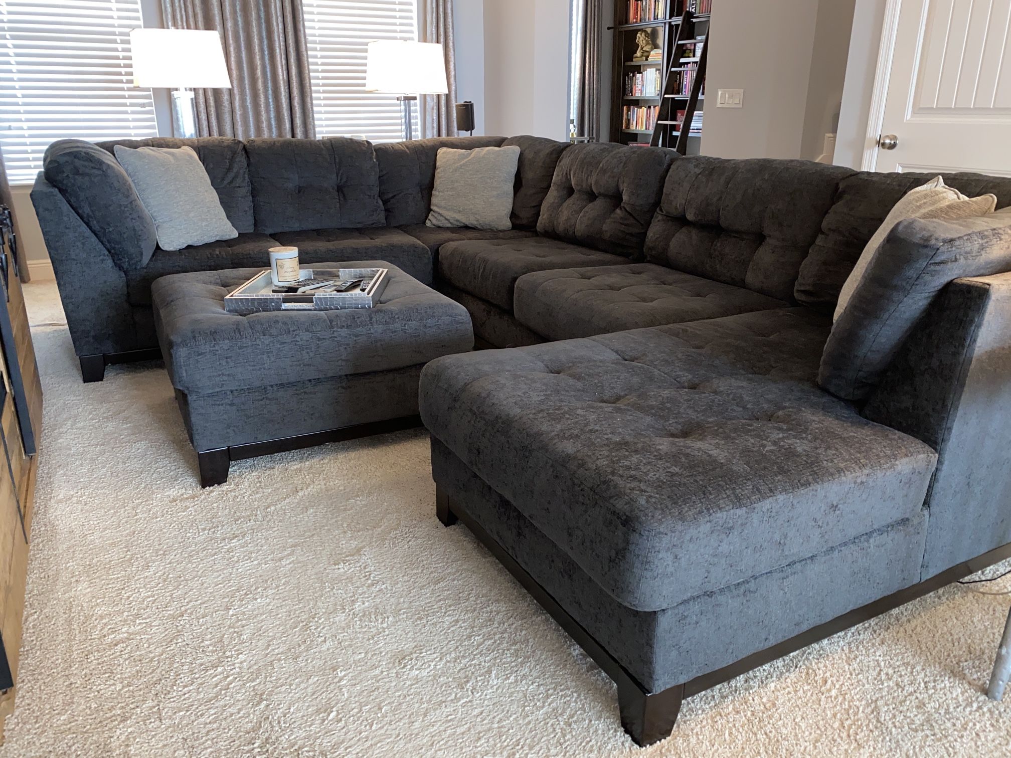 Large Ashley Navy Sectional Couch And Ottoman