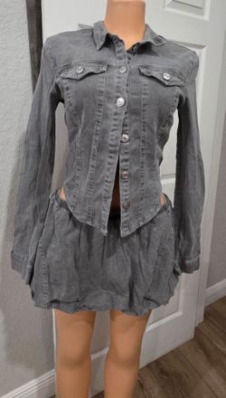 Gray Denim Jacket and Bubble Skort Set
