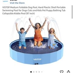VISTOP Medium Foldable Dog Pool, Hard Plastic Shell Portable Swimming Pool for Dogs Cats and Kids Pet Puppy Bathing Tub Collapsible Kiddie Pool (97 in