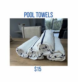White Pool Towels with Navy Stripe