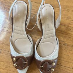 NWT Adrienne Vittadini Brown and Cream Slingback Heels size 7