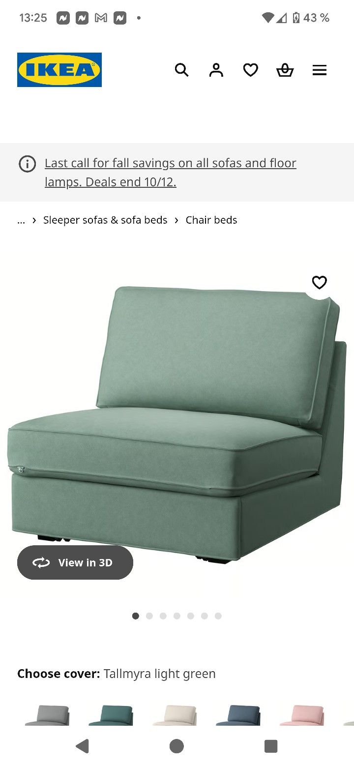 Ikea KIVIK
1-seat sleeper sofa, Tallmyra light green