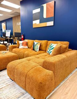 Orange Linen Sofa Sectional 