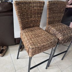 Pier One Wicker Bar Stools Matching Set of 2 