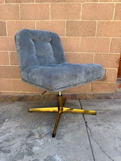 Retro Blue Corduroy Swivel Accent Chair – Gold Base