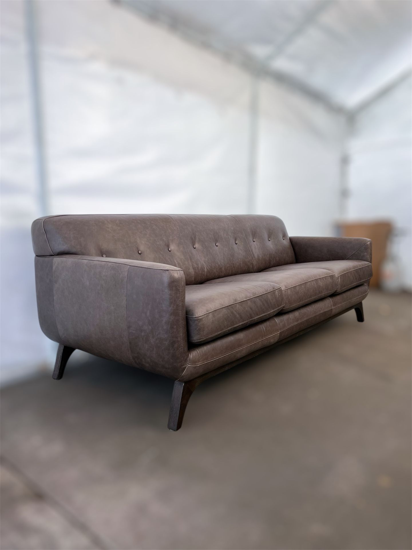 Mid Century Modern Leather 86” Sofa Delivery Available