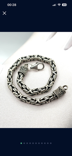 925 Sterling Silver 5mm Byzantine King Chain Bracelet 8” - 22gr