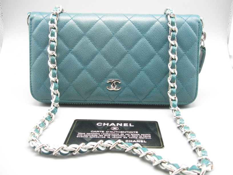 Chanel Turquoise Caviar Leather CC Long Bag Wallet