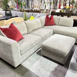 Light Gray L-Shaped Sectional with Ottoman – Modern Sofa, Super Comfortable – Huge Warehouse Sale! 