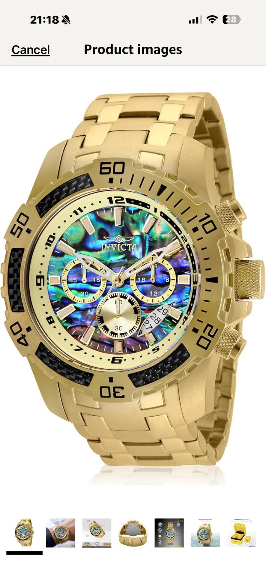 Pro Diver Scuba Quartz Chronograph Carbon Fiber Bezel Abalone Dial Bracelet Watch, 50mm