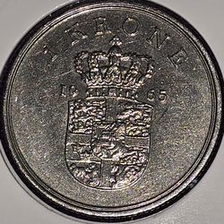 1965 Denmark 1 Krone Coin