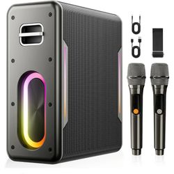 Karaoke Machine with 2 Wireless Microphones Portable Bluetooth Karaoke Machine for Adults Kids DSP Chip Karaoke Speaker with LED Lights Supports TWS T
