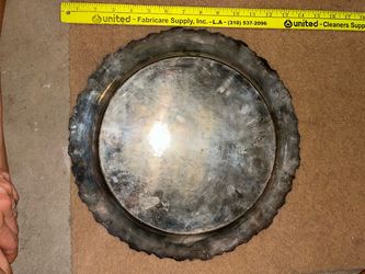 Silver-Tone Round Serving Tray with Scalloped Edge