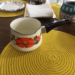 Vintage MCM SankoWare Japan Show Pans Orange Flower Sauce Pan 1970s Boho 4.5"