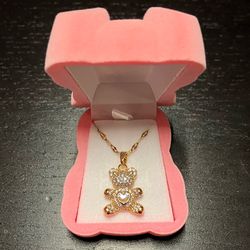 Brand new sparkling bear necklace with pink bear gift box