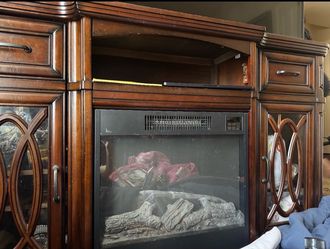 Dark Wood Entertainment Center with Electric Fireplace