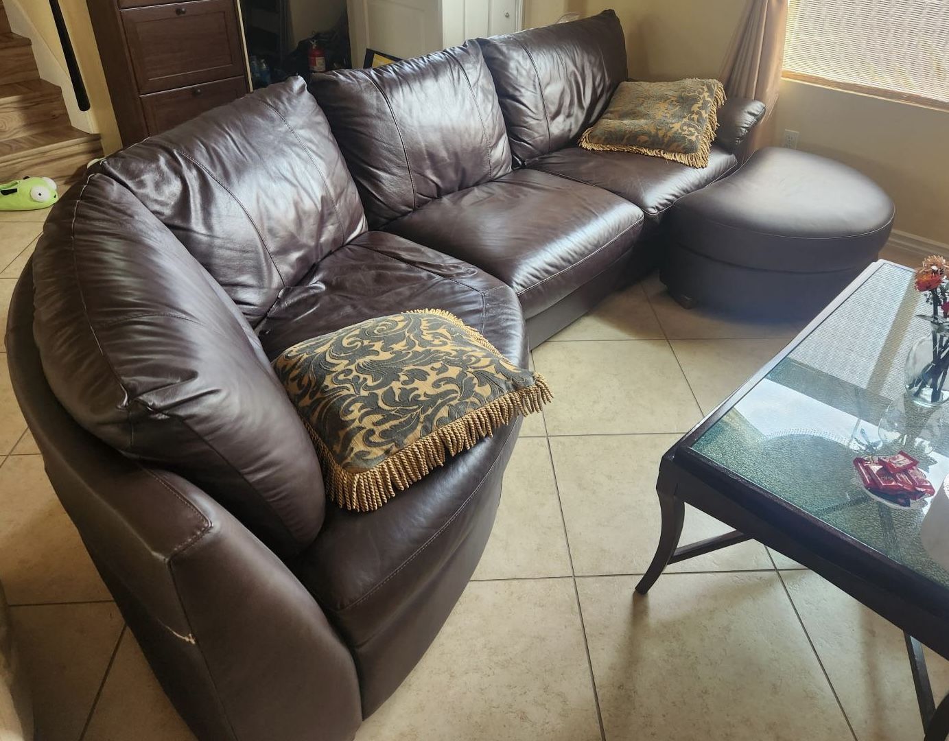 Brown Leather couch With Ottoman
