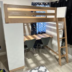 Twin Size Bunk Bed With Desk And Shelves And Drawers