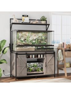 48” Farmhouse Aquarium Stand with Storage Cabinet – Gray- Open Box