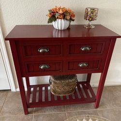 Red Entryway Console Table w/ 4 Drawers & Shelf – Farmhouse Style