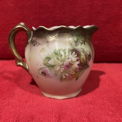 VINTAGE BAVARIA #5804 FLORAL CREAMER PITCHER With Gold Accents