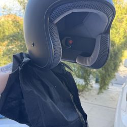 Medium TCMT Adult Matte Black 3/4 Open Face DOT Motorcycle Vintage Retro Helmet  