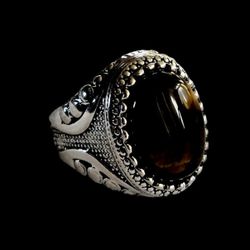 SMOKY TOPAZ MENS NEW SIZE 11 TITANIUM FOREVER WEAR SILVER NEW RING