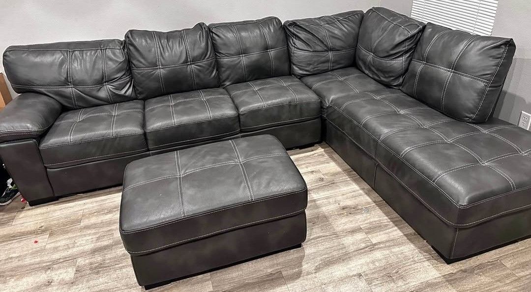 Leather sectional sofa couch and ottoman