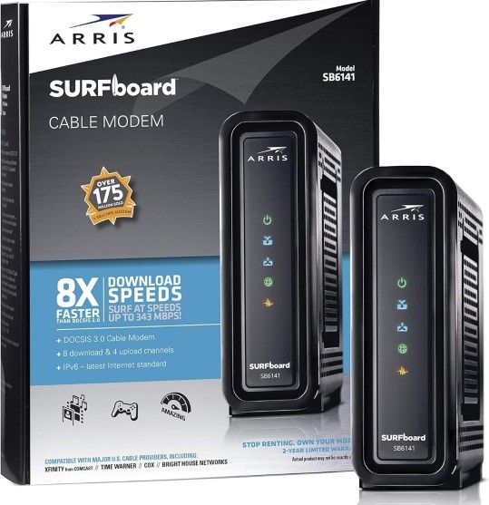ARRIS SURFboard (8x4) DOCSIS 3.0 Cable Modem, approved for Cox, Spectrum, Xfinity & more (SB6141 Black)