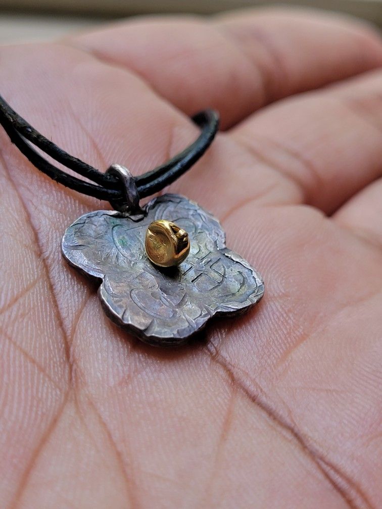 14kt Gold Ball Ss Leather Necklace 