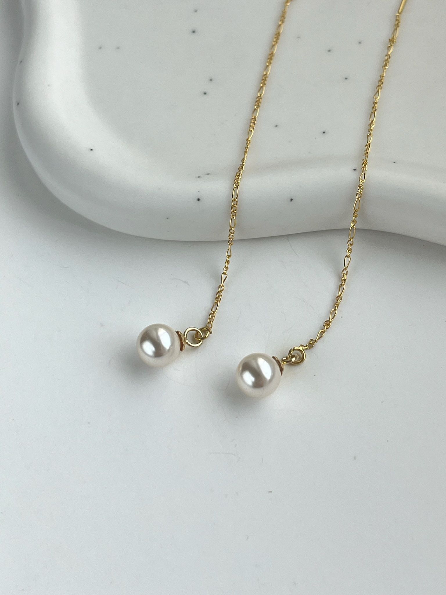 14K Gold Filled Pretty Vintage Chain Dangle Pearl Earrings