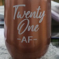  21st Birthday Gifts for Her - Rose Gold 12oz Wine Tumbler/Mug Gift Idea - Cute Idea for Female, 21st, Bday, Funny Birthday Gifts for Women Best Frien