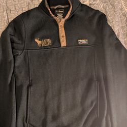 LL Bean Mens small Pullover Fleece Snap T Black Brown Sweatshirt Jacket