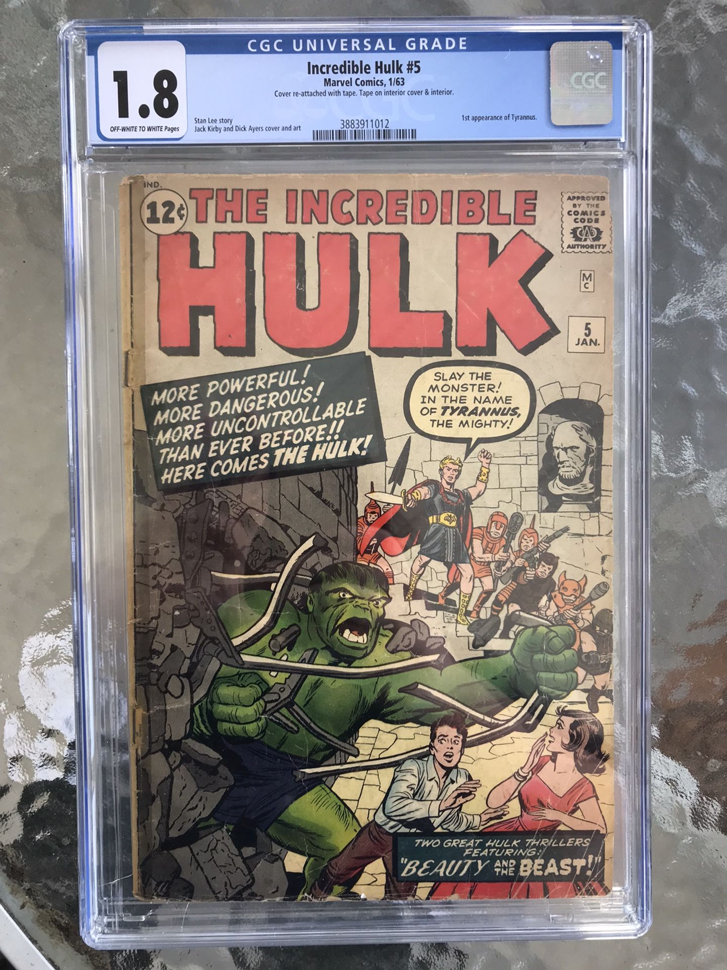 Incredible Hulk #5 (1963) CGC 1.8 — 1st app. of Tyrannus; Stan Lee & Jack Kirby