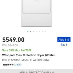 Brand New Whirlpool Electric Dryer