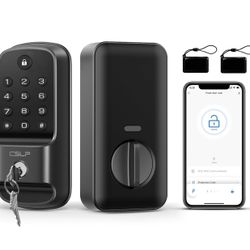 Smart Door Lock Keypad Compatible with Alexa Google Home, 5-in-1 Smart Entry Door Lock with Bluetooth & Door Sensor, Smart Deadbolt via App Control fo